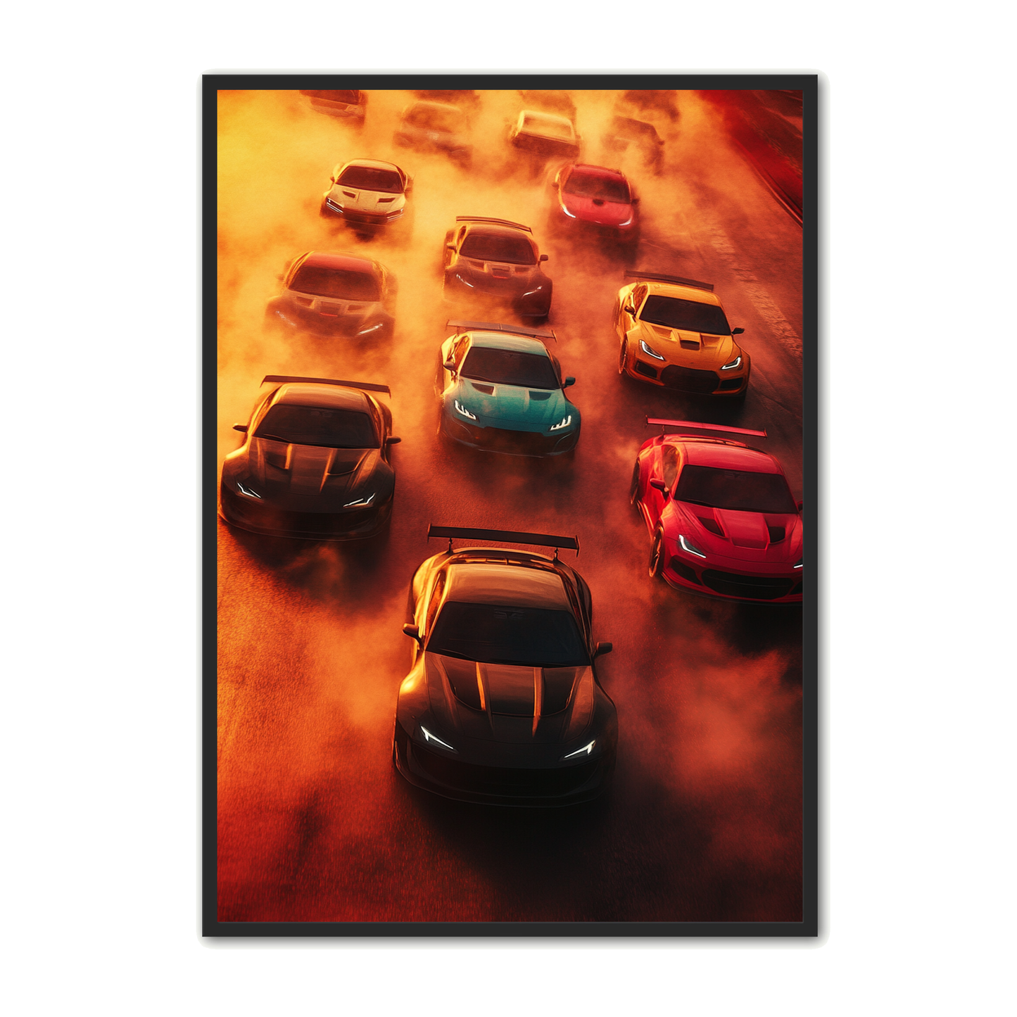 Bil Plakat 73 - Racerbiler i Solnedgang