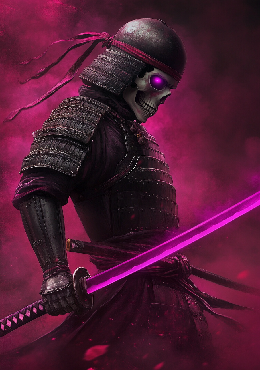 Gamer Plakat 434 - Dødningesamurai i Neonpink