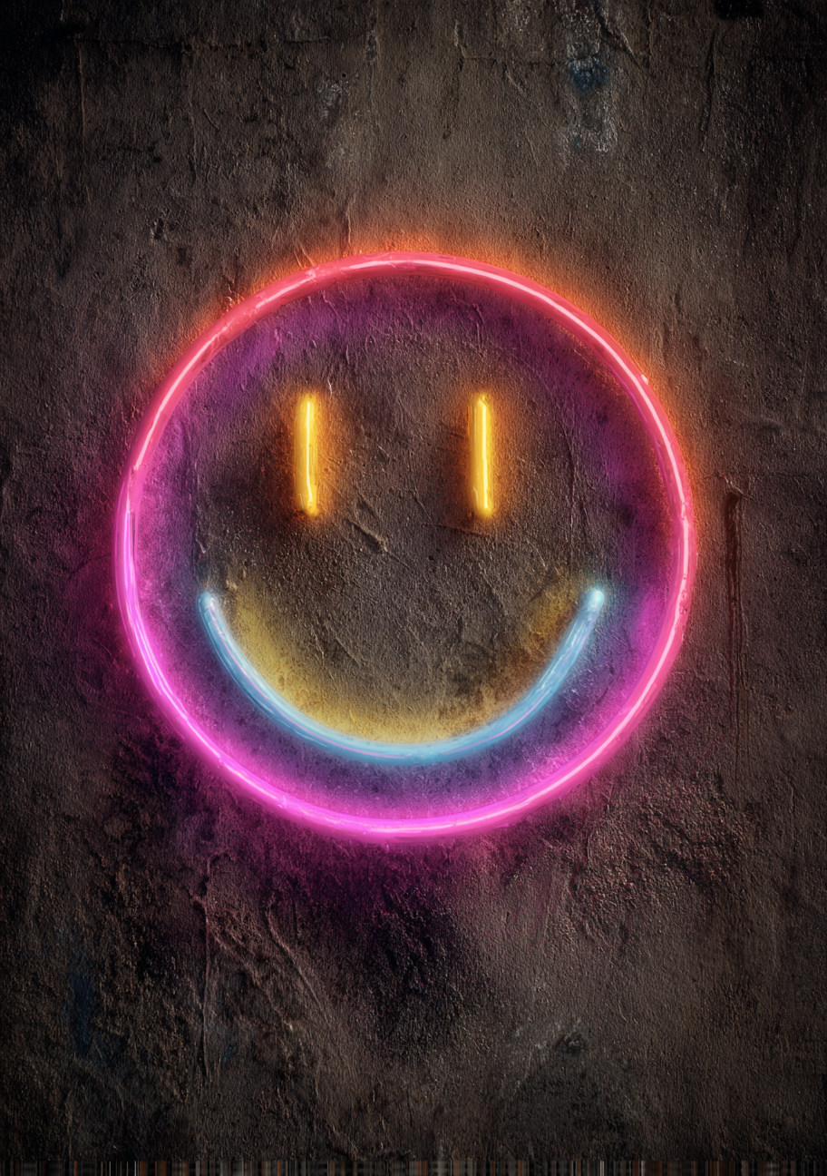 Gamer Plakat 486 – Neon Smiley på Beton