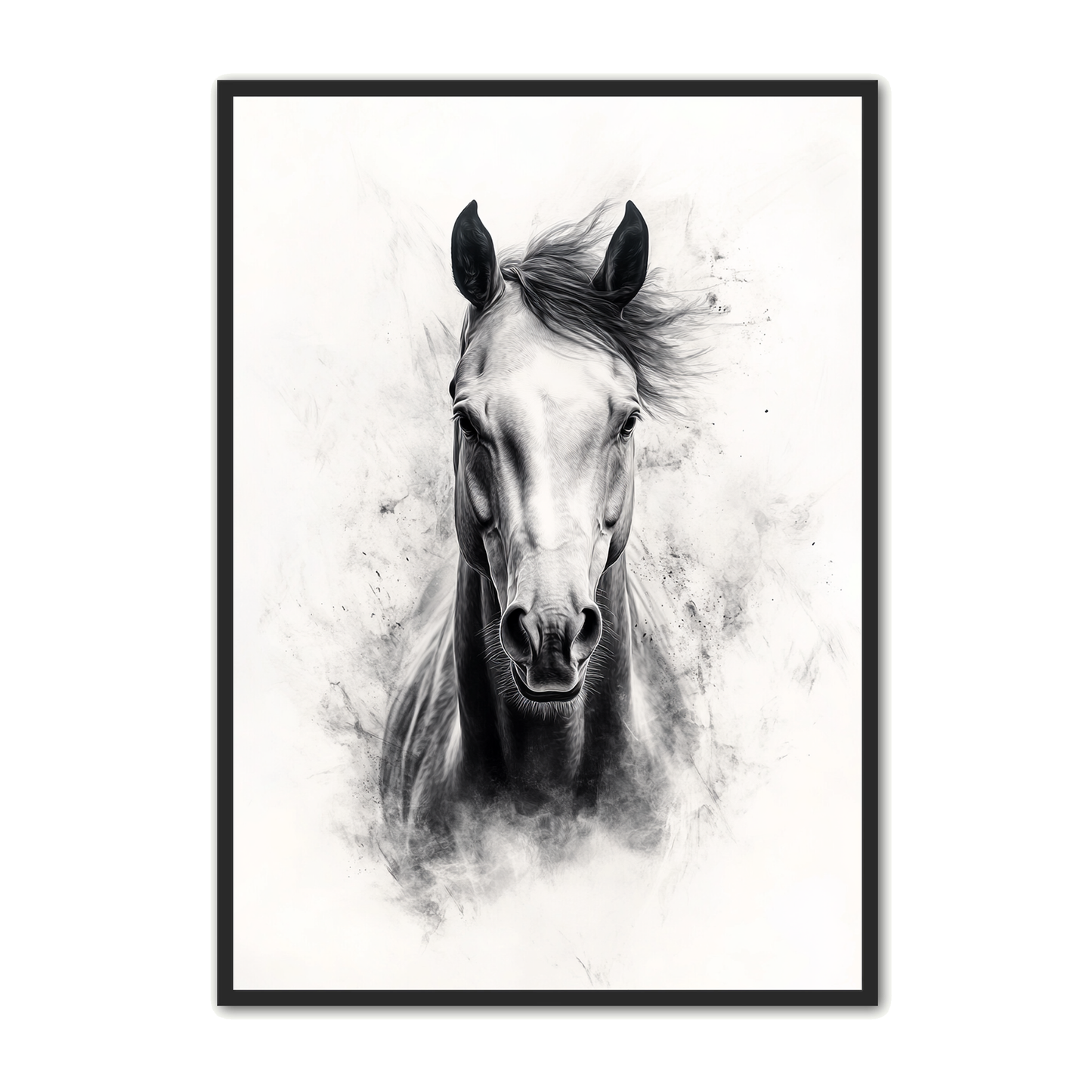 Hest Plakat 29 - Sort Hvid Hest i Magtfuld Udstråling