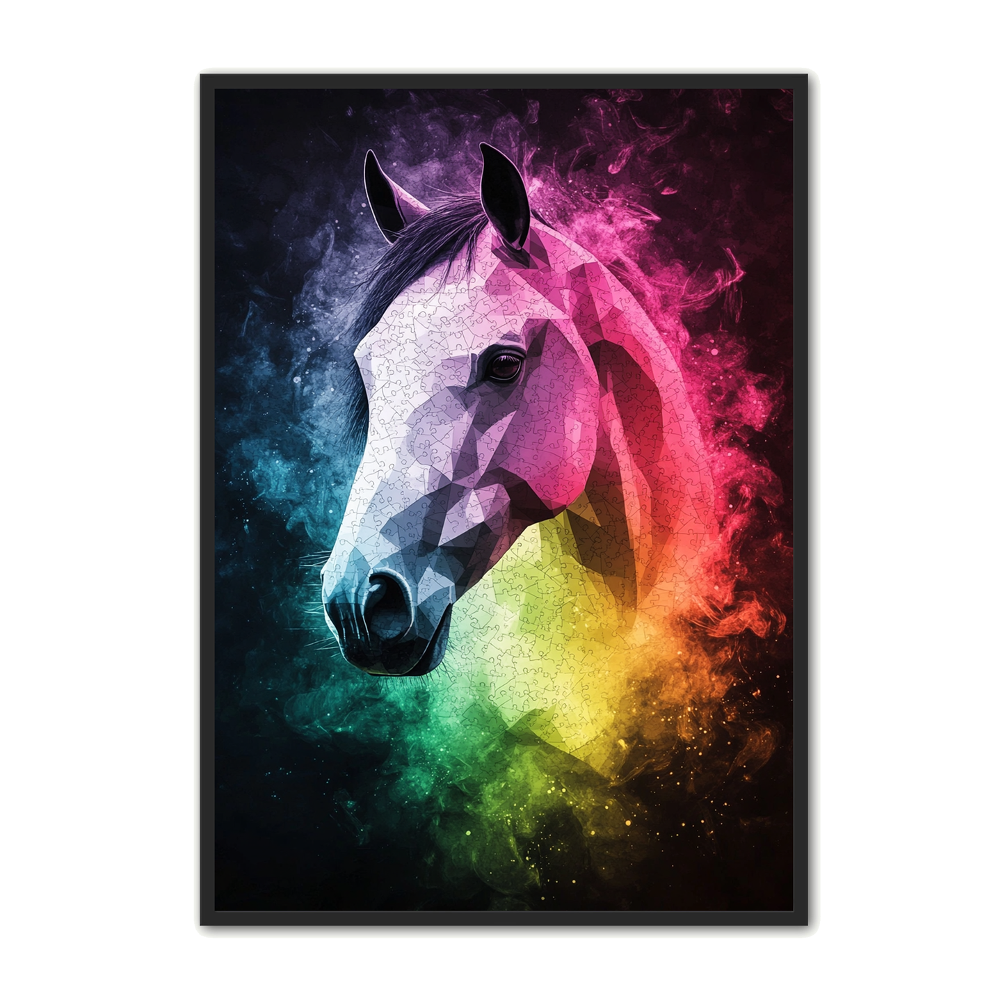 Hest Plakat 37 - Geometrisk Hestehoved i Regnbuefarver