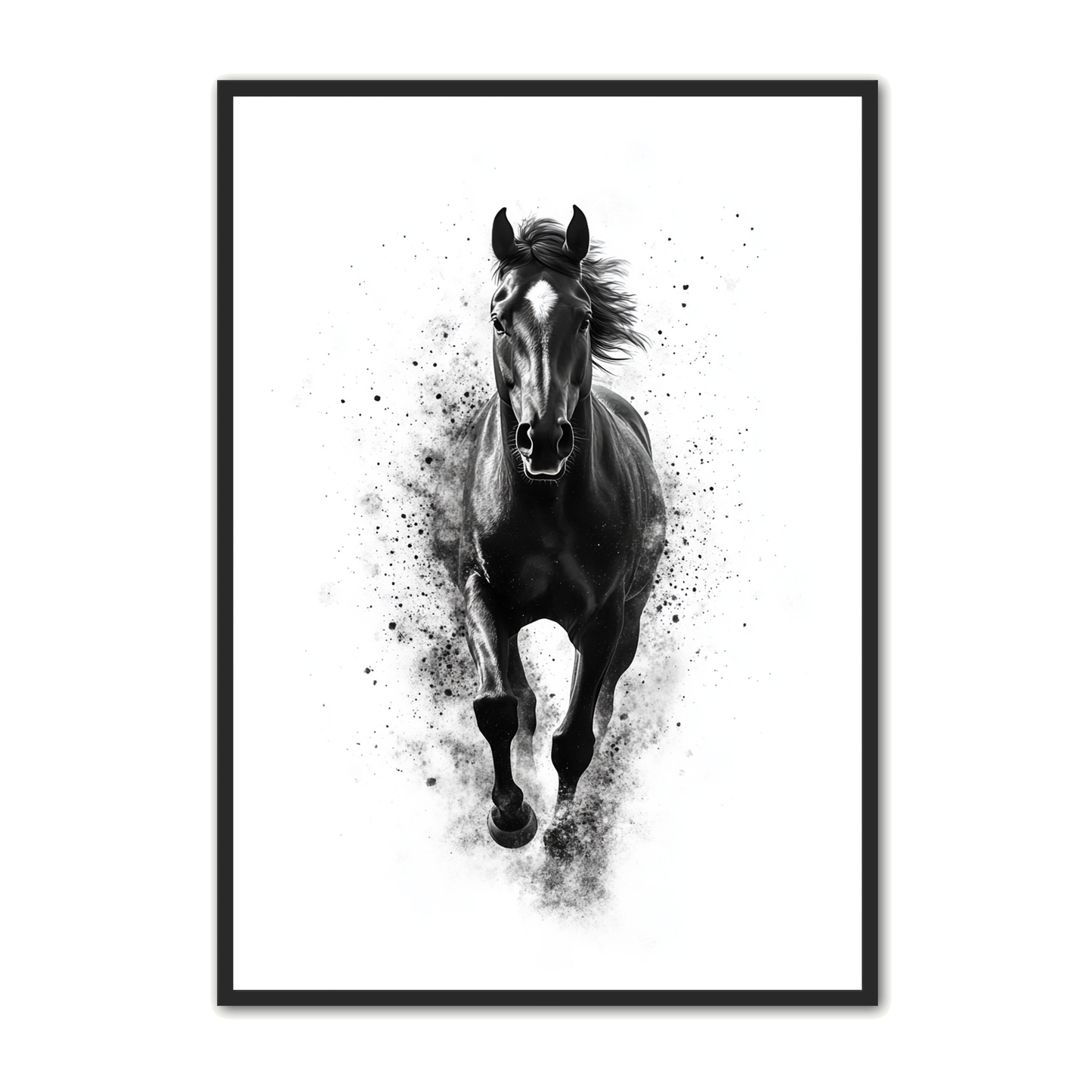 Hest Plakat 50 - Sort Hest i Dynamisk Bevægelse