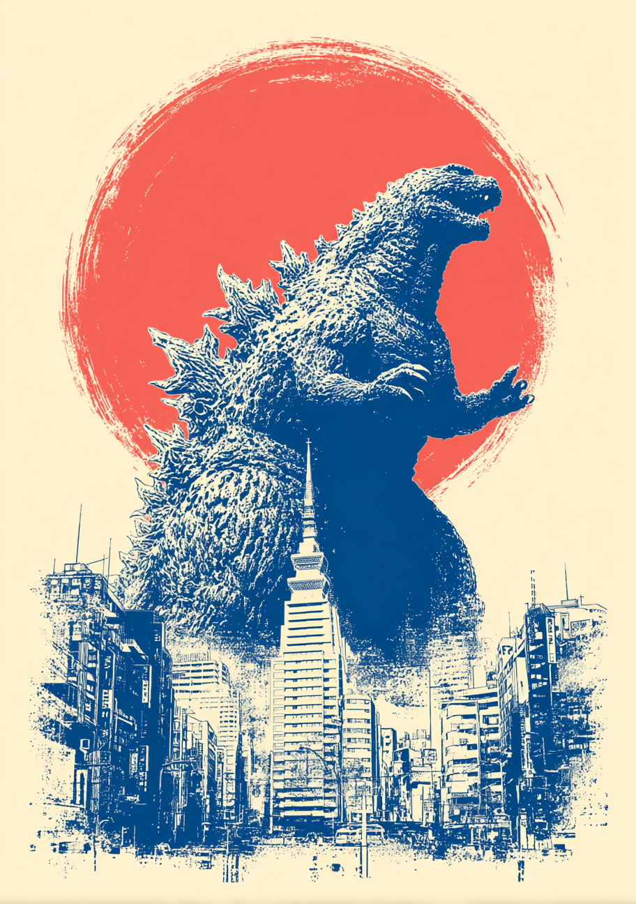 Japansk Plakat 86 - Godzilla Rising Sun