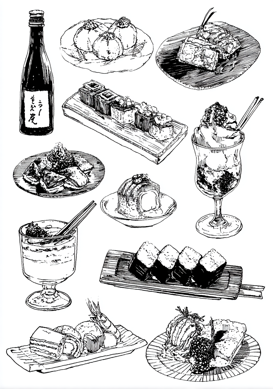 Japansk Plakat 93 - Sushi og Søde Fristelser