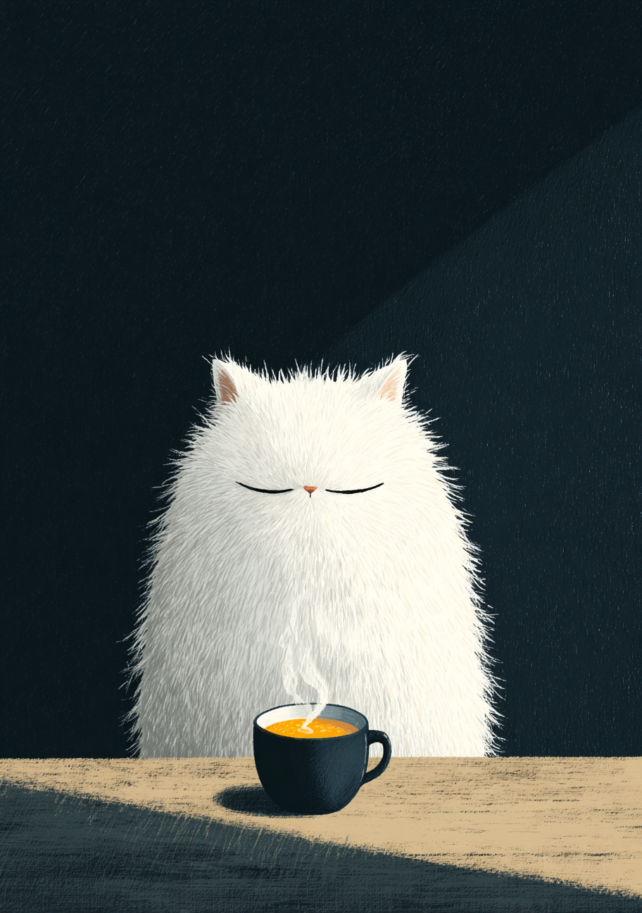 Kaffe Plakat 103 – Kat, kaffe og komplet ro