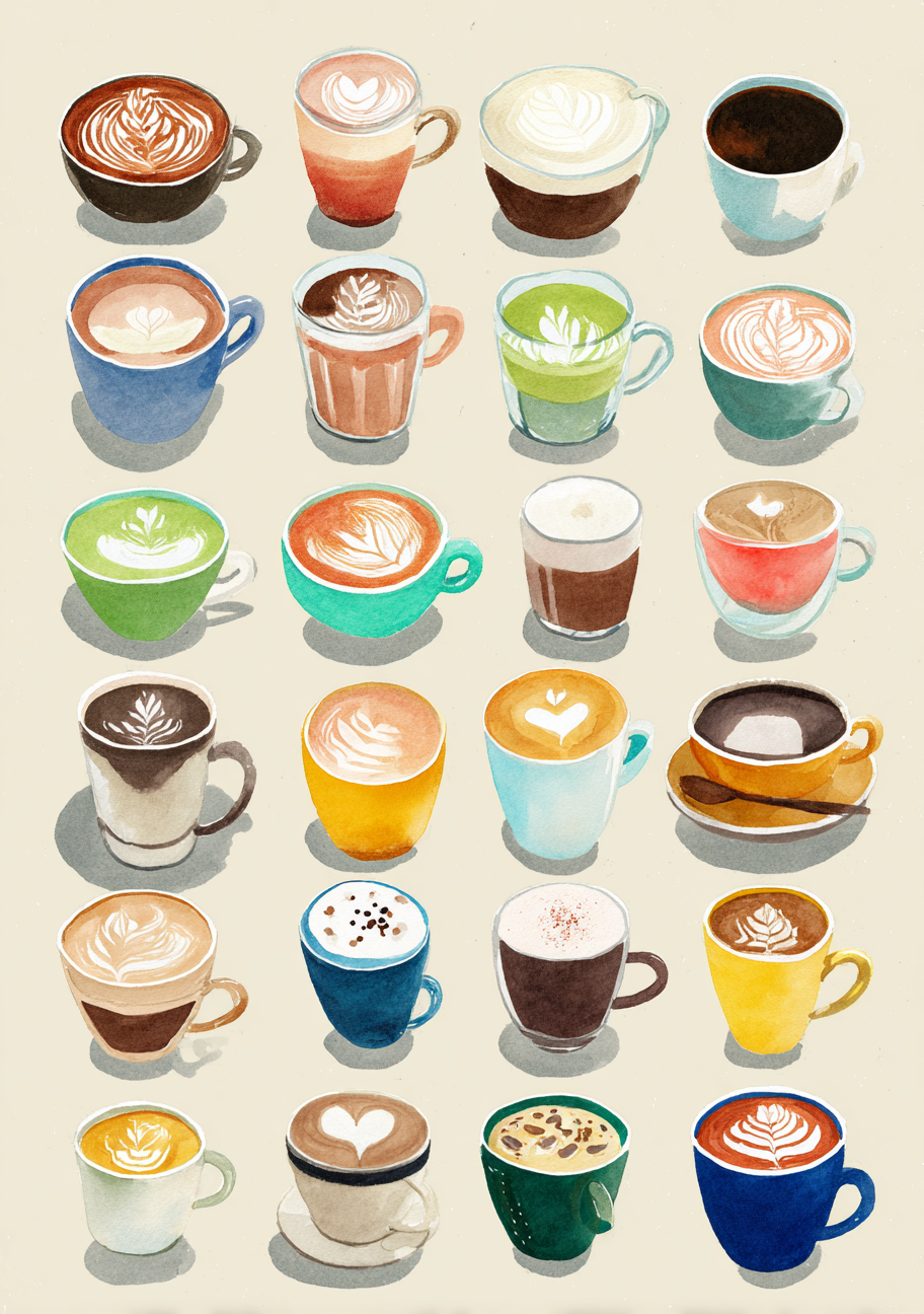 Kaffe Plakat 114 – Farverige Kaffekopper i Akvarel