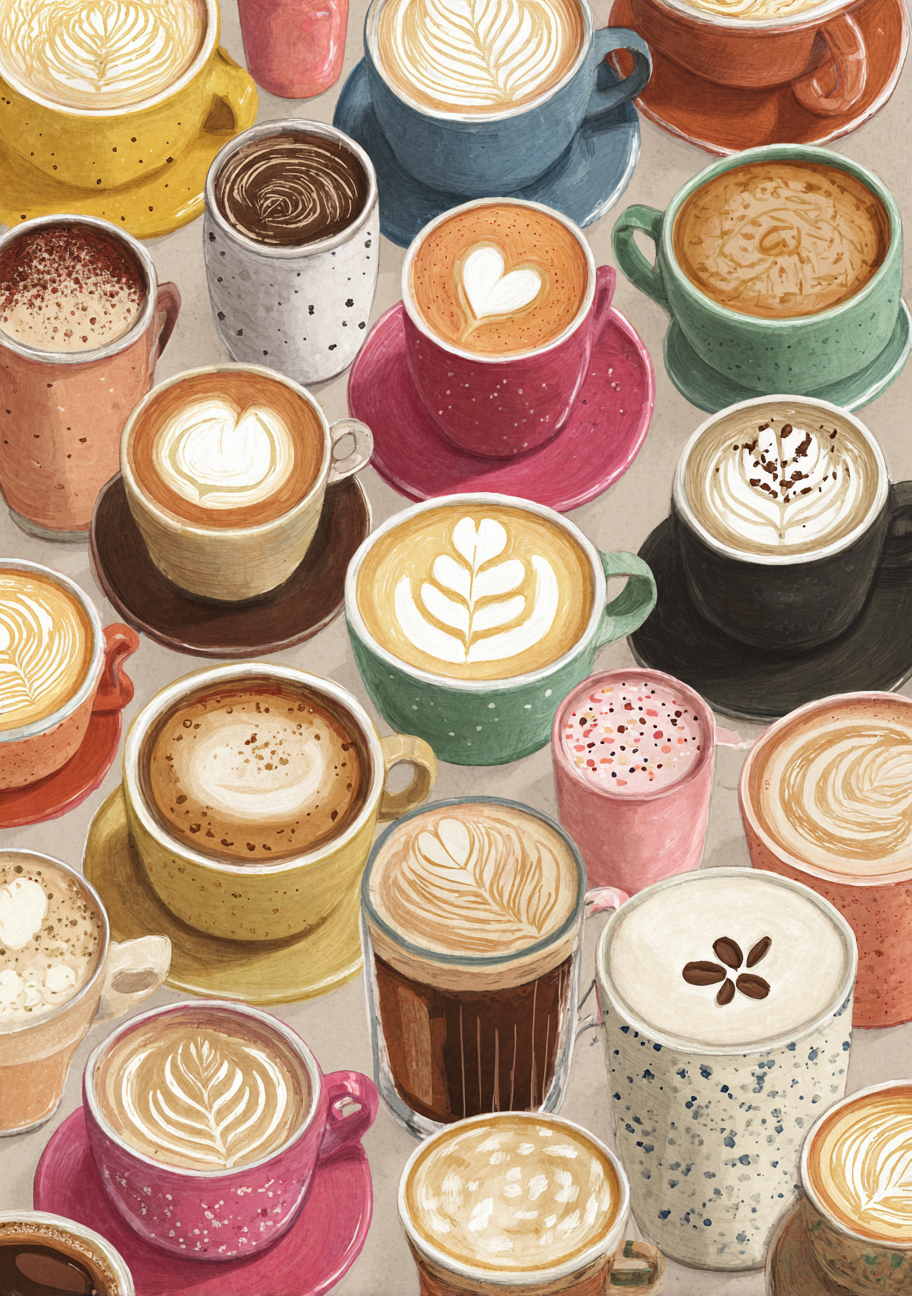 Kaffe Plakat 115 – Latte Art & Kaffemagi i Akvarel