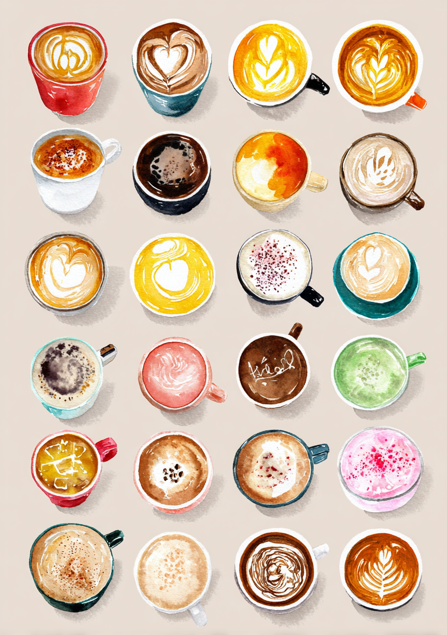 Kaffe Plakat 117 – Farverig Kaffestemning i Akvarel