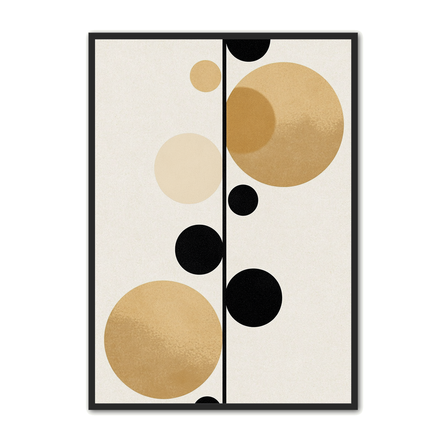 Minimalistisk Plakat 85 - Balance i Guld og Sort Cirkler