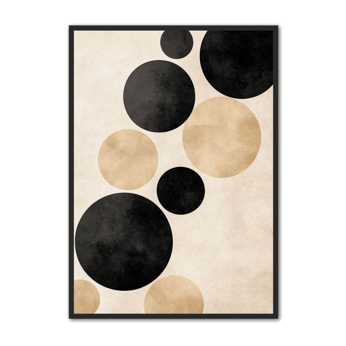 Minimalistisk Plakat 95 - Dynamiske Cirkler i Sort og Okkerguld