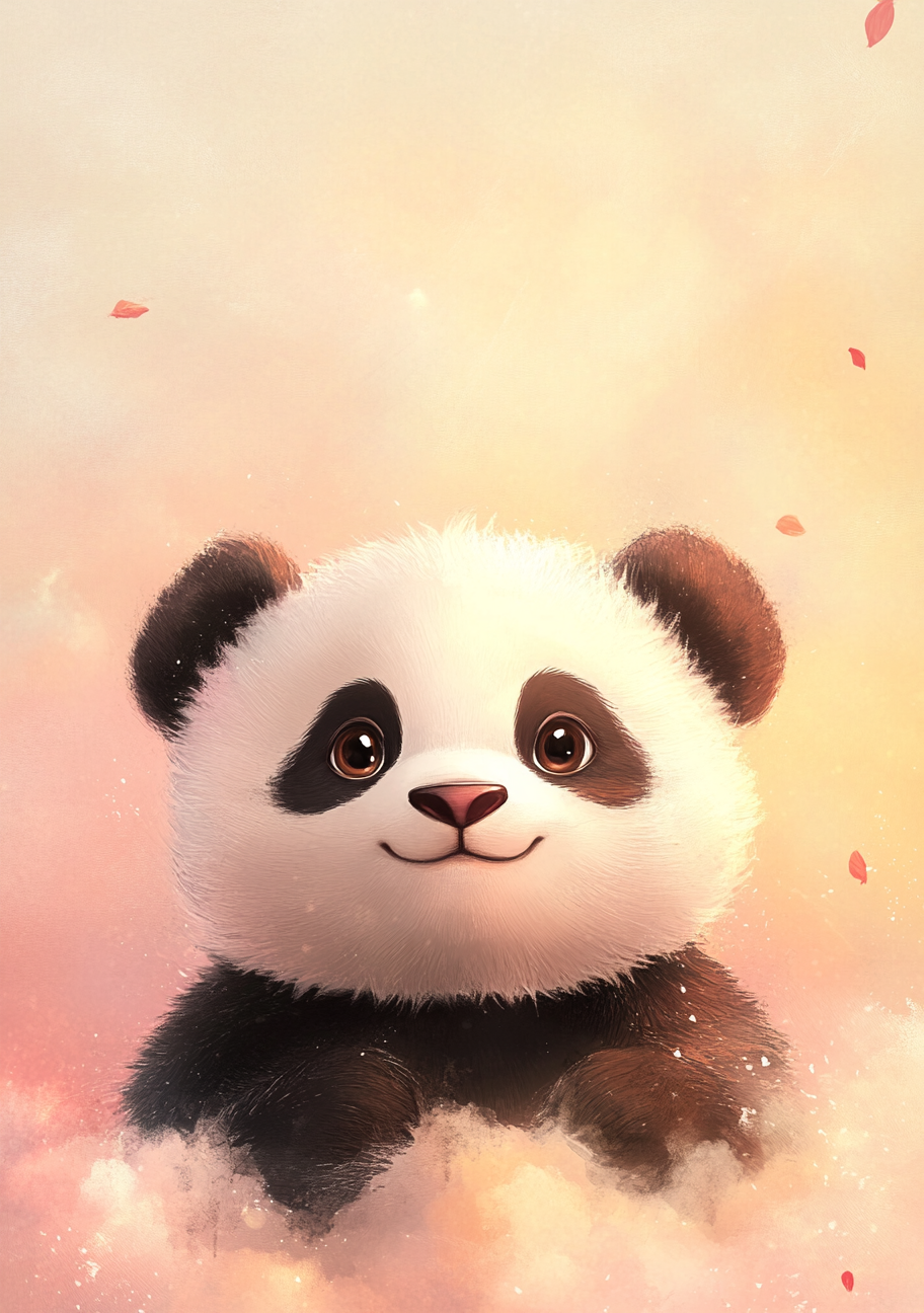 Panda Plakat 95 - Skyblød Panda med Solskin i Blikket