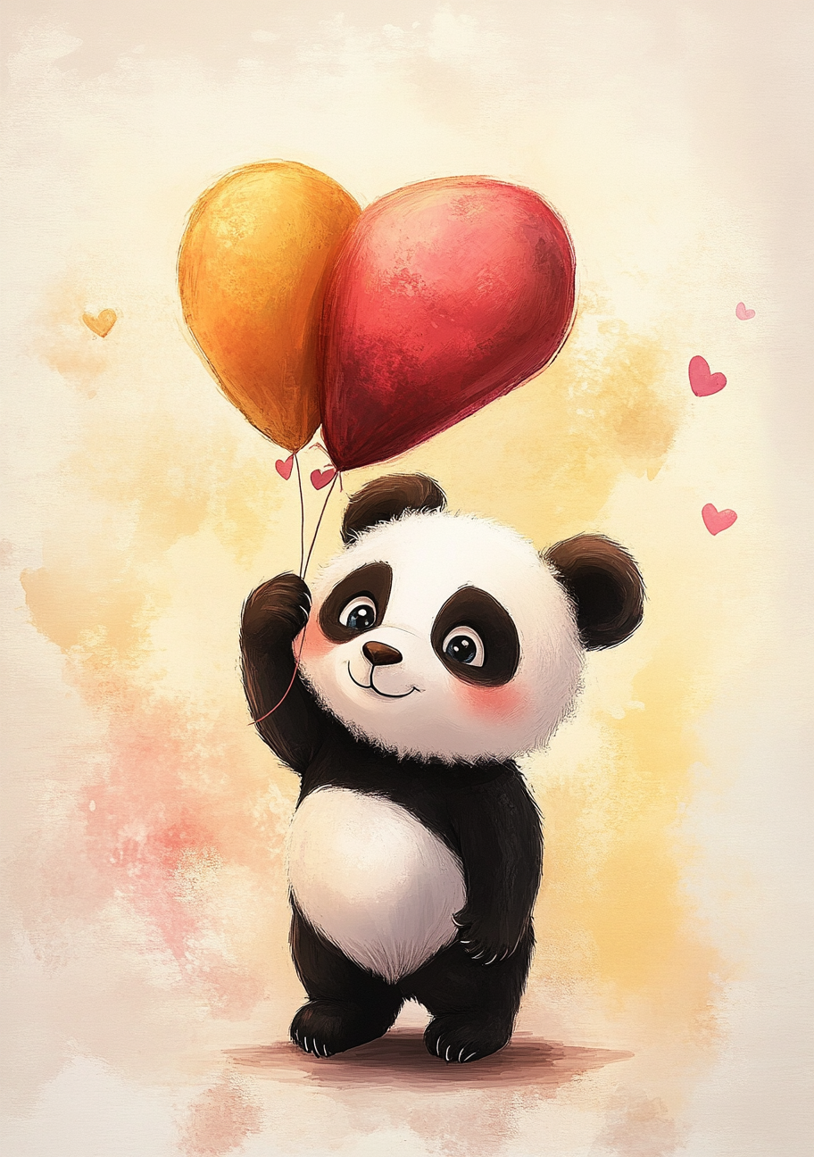 Panda Plakat 96 - Hjerteballoner og Kærlige Kram