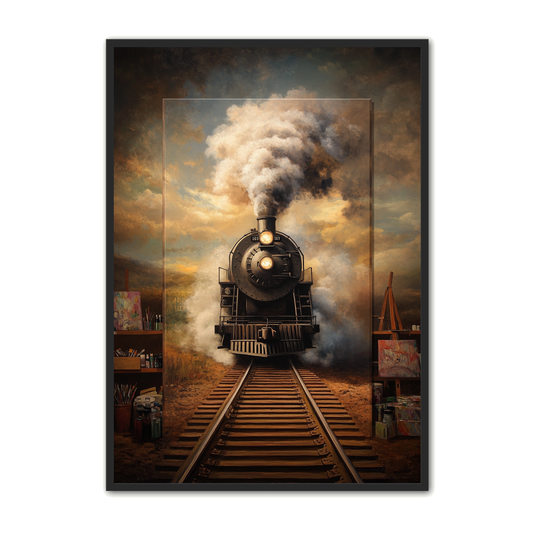 Surrealistisk Plakat 10 - Damptog i Atelier med Farver