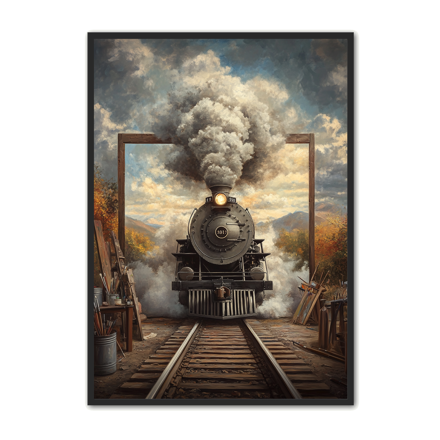 Surrealistisk Plakat 11 - Damptog og Malerisk Ramme