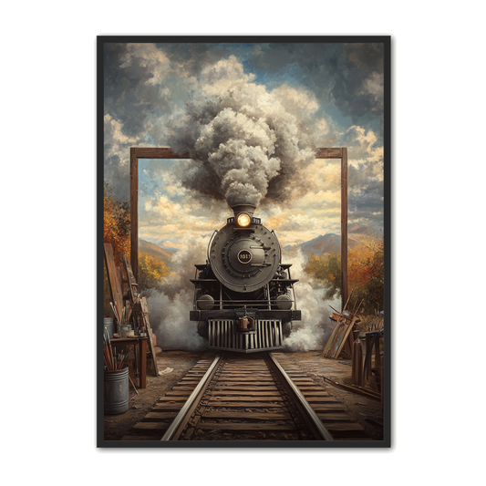 Surrealistisk Plakat 11 - Damptog og Malerisk Ramme