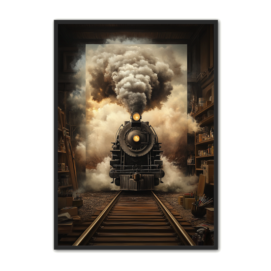 Surrealistisk Plakat 8 - Tog på Spor og Dampsky i Atelier