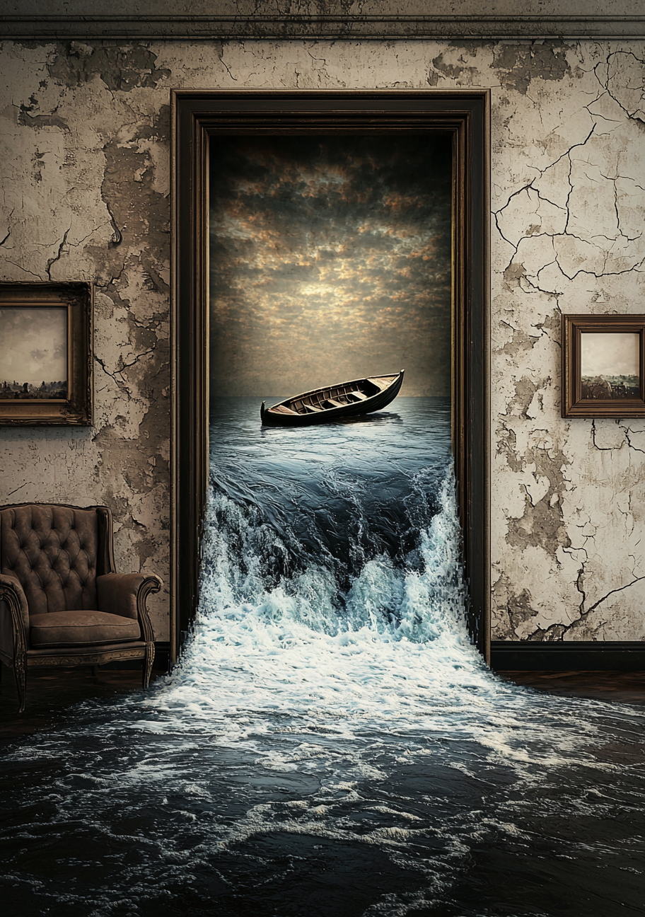 Surrealistisk Plakat 15 - Båden Over Afgrunden