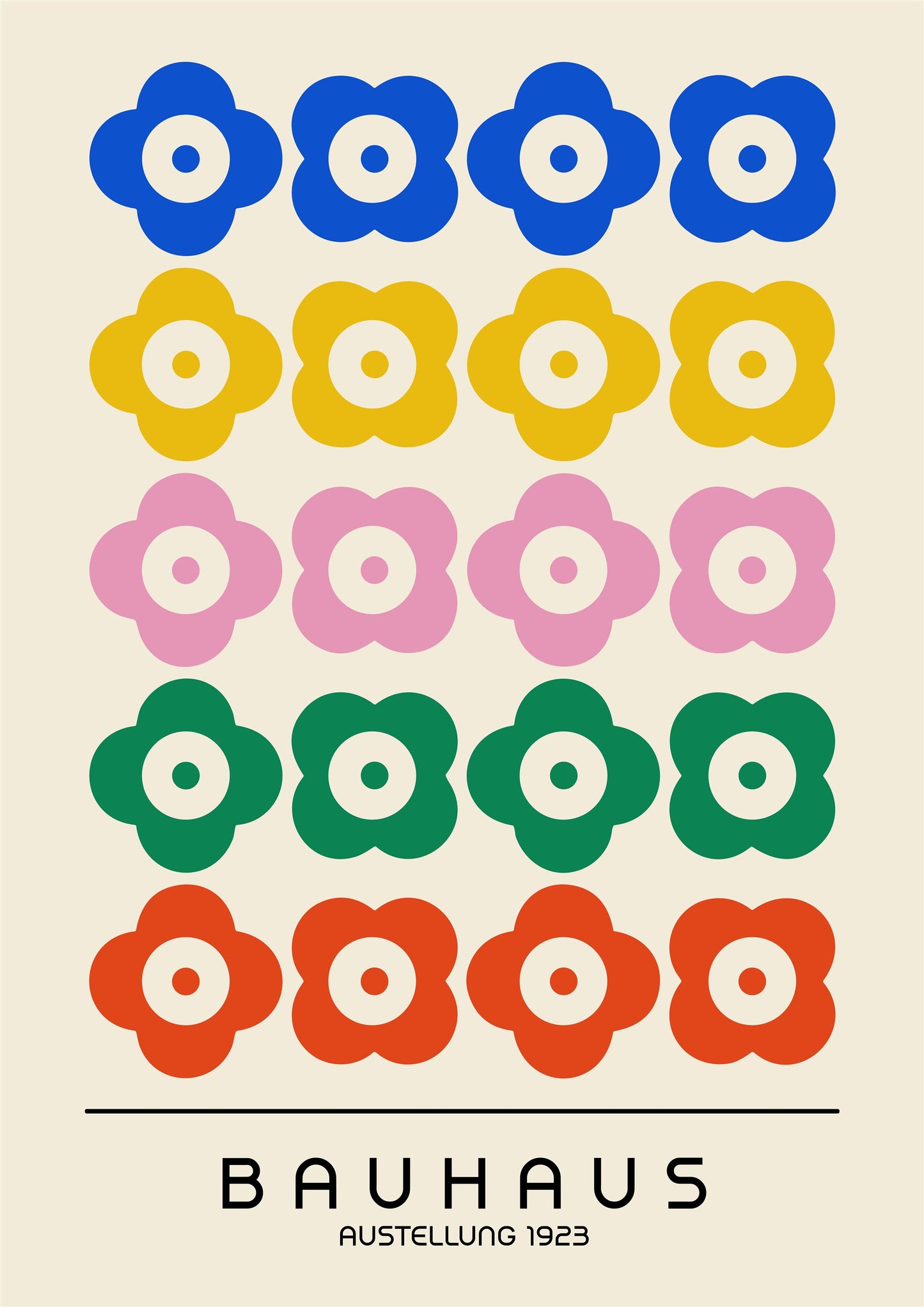 Bauhaus plakat med geometriske former og farvebaseret system i modernistisk Bauhaus-stil