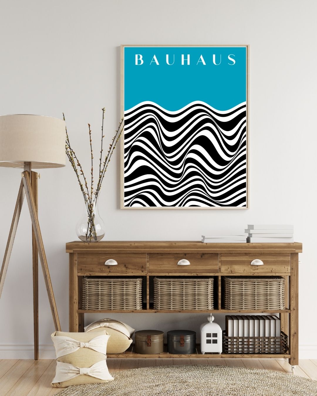 Bauhaus Plakat 44 – Bølgende Kontrast i Sort og Turkis