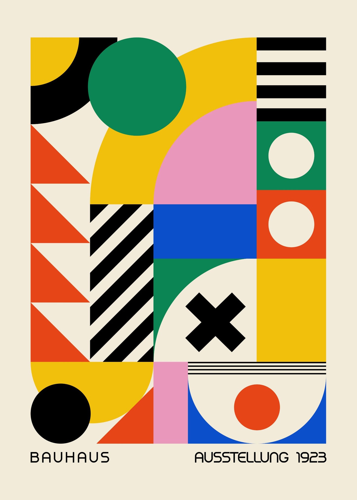 Bauhaus plakat med geometriske former og formmæssig kontrast i modernistisk Bauhaus-stil