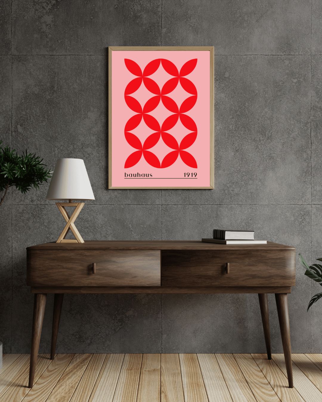 Bauhaus Plakat 7 - Geometriske Blomster i Rød