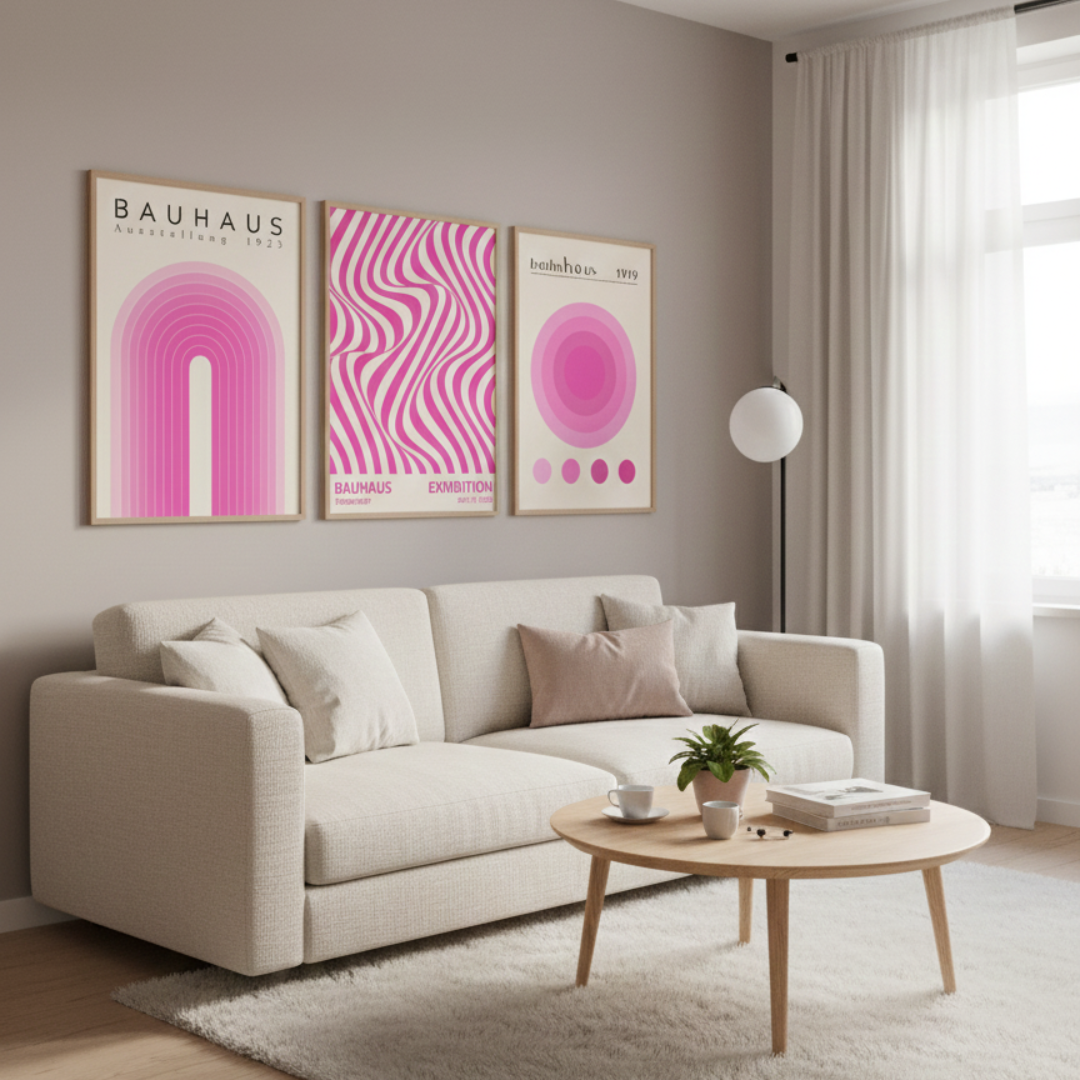 Bauhaus Plakat 2 - Bløde Buer i Rosa
