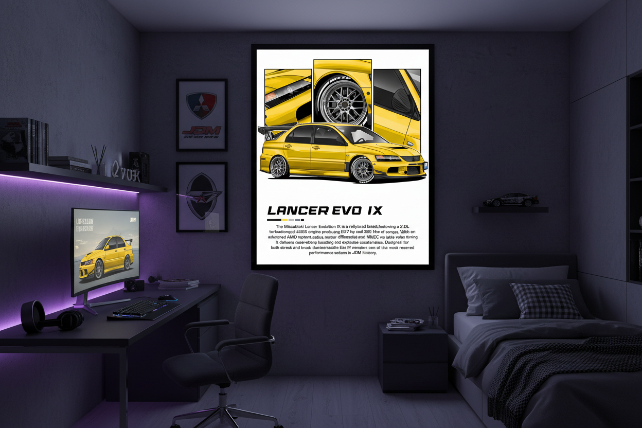 Bil Plakat 100 - Mitsubishi Lancer Evo IX 50x70 cm i teenager-drengeværelse