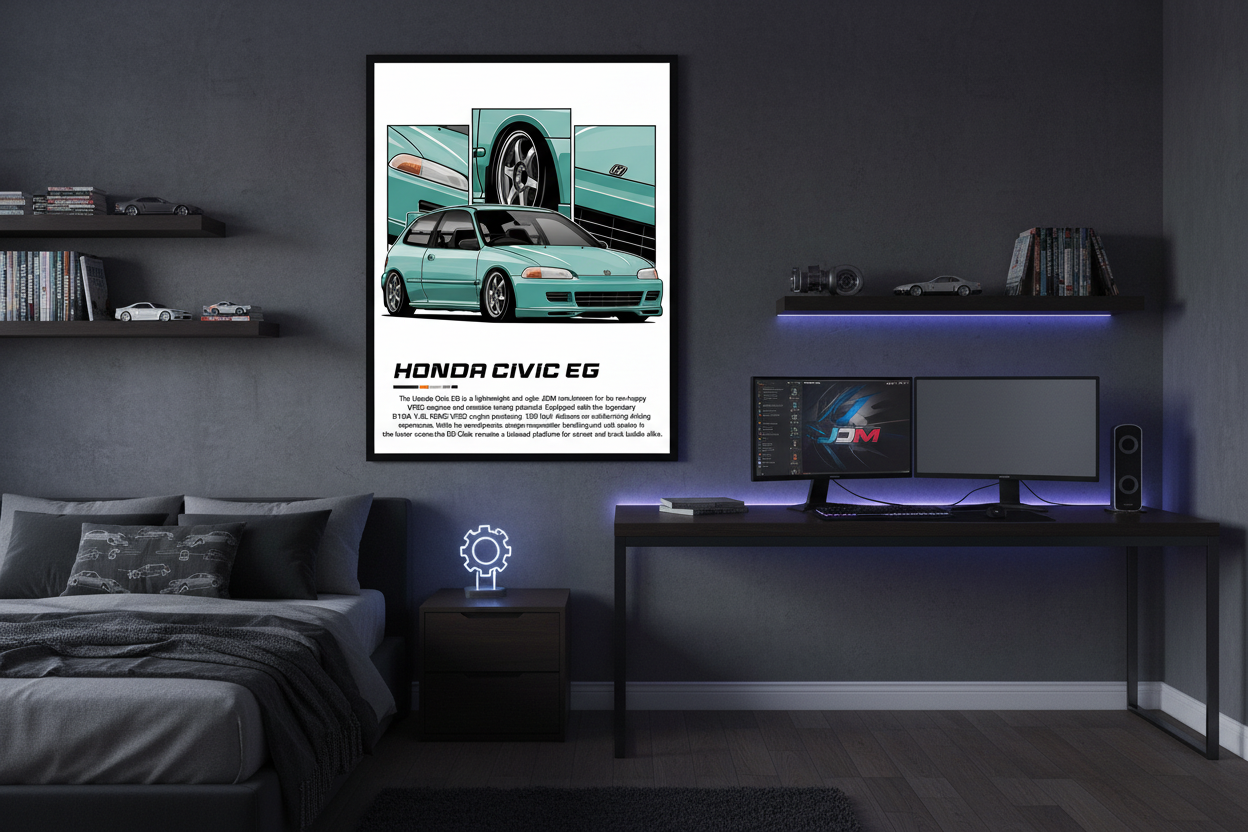 Bil Plakat 103 - Honda Civic EG 50x70 cm i teenager-drengeværelse