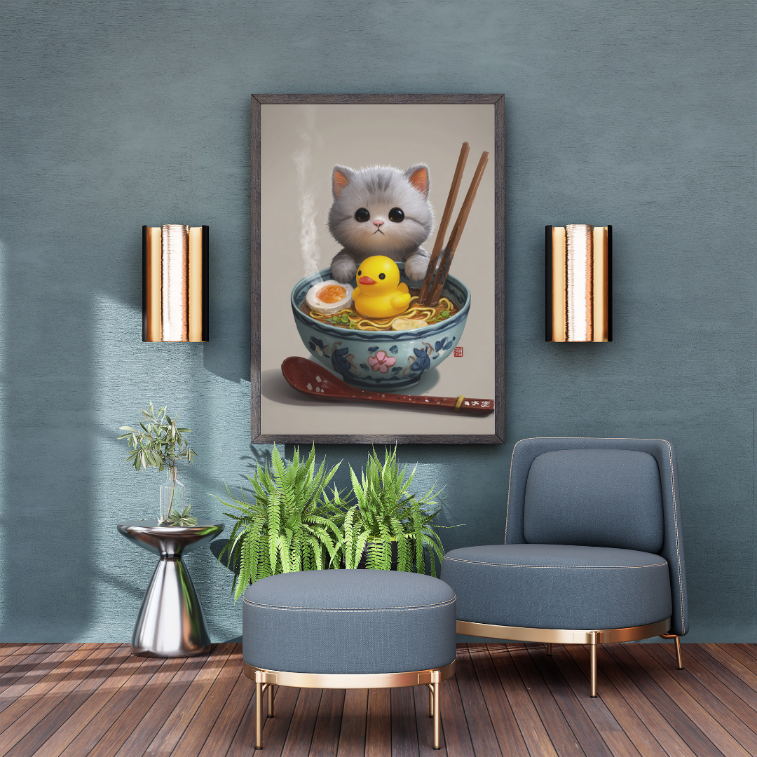 Japansk Plakat 69 - Kat, Ramen og Badeand