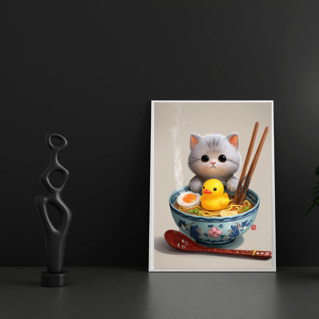 Japansk Plakat 69 - Kat, Ramen og Badeand