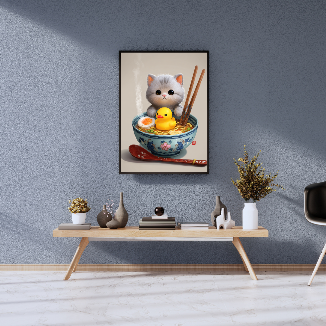 Japansk Plakat 69 - Kat, Ramen og Badeand