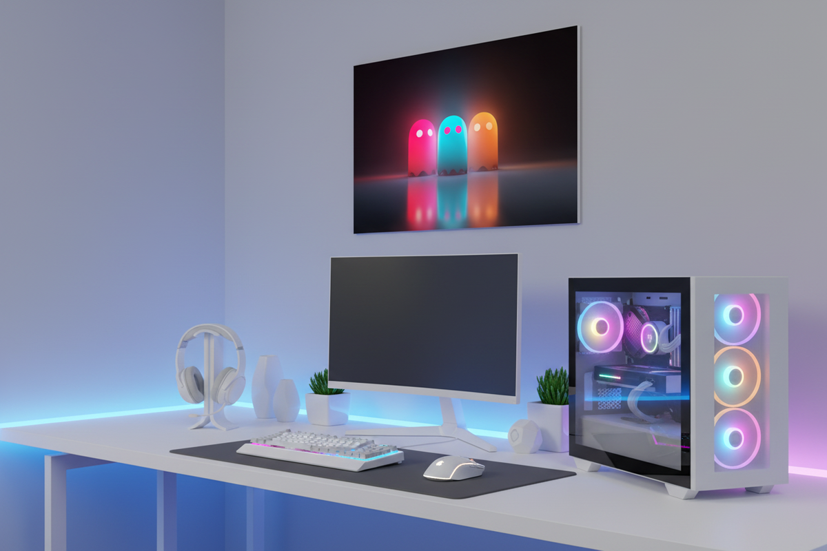 Gamer plakat vandret på lys væg i moderne gaming room