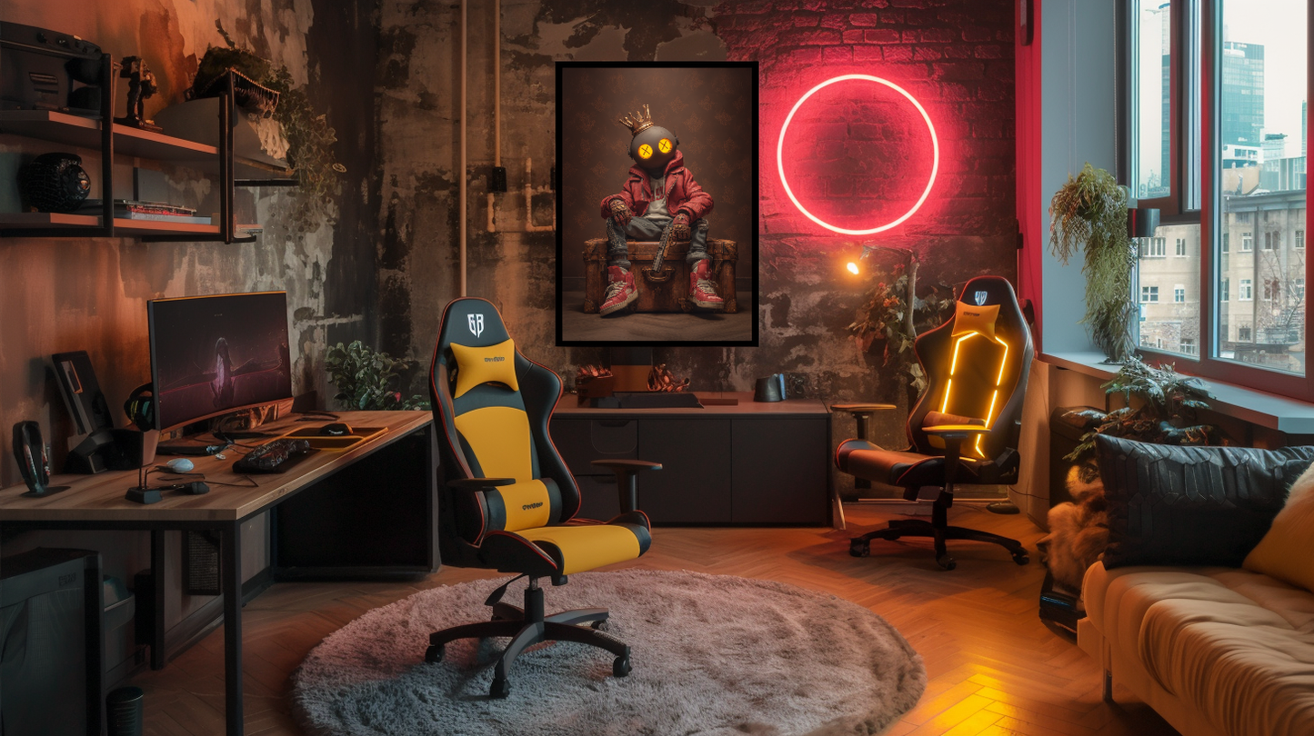 Gamer Plakat 440 - Maskeret Figur med Krone og Rød Jakke