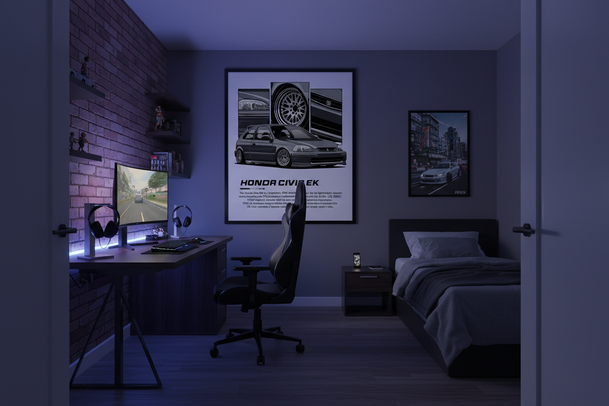 Honda Civic EK plakat 50x70 cm i teenager-drengeværelse