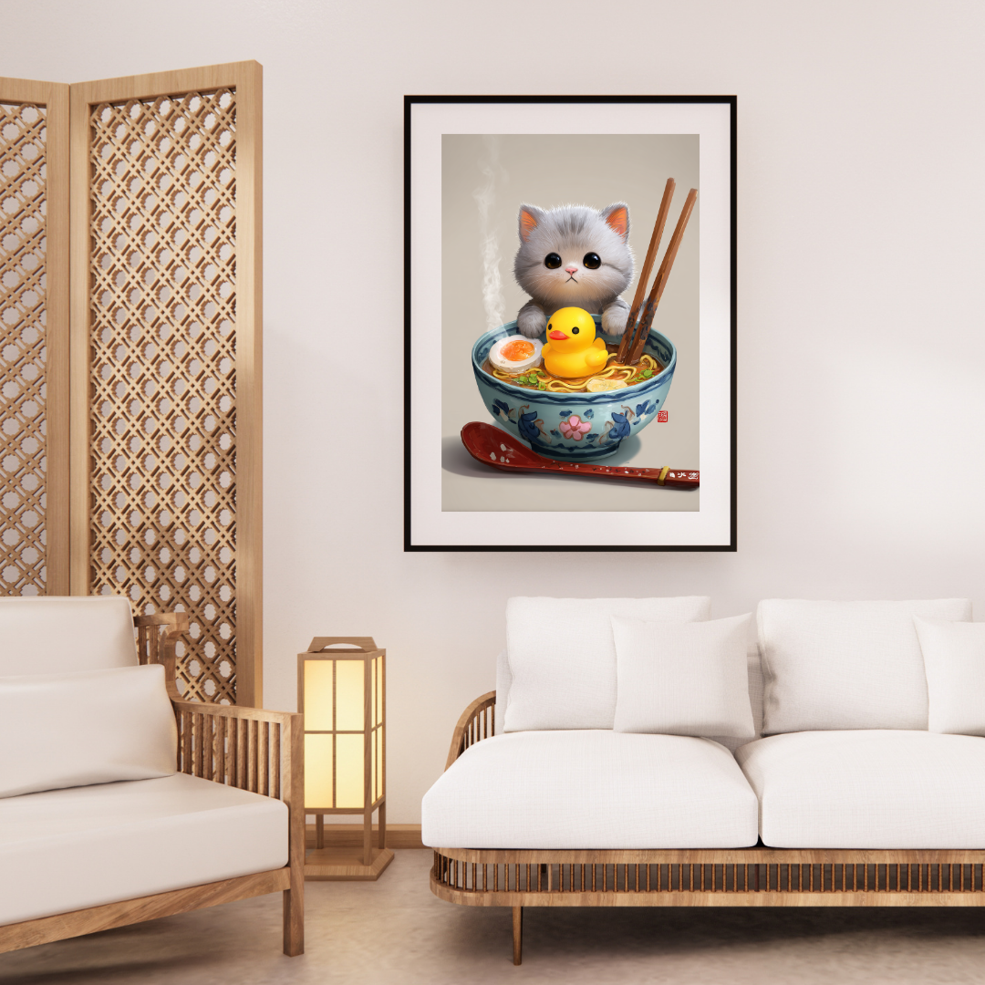 Japansk Plakat 69 - Kat, Ramen og Badeand