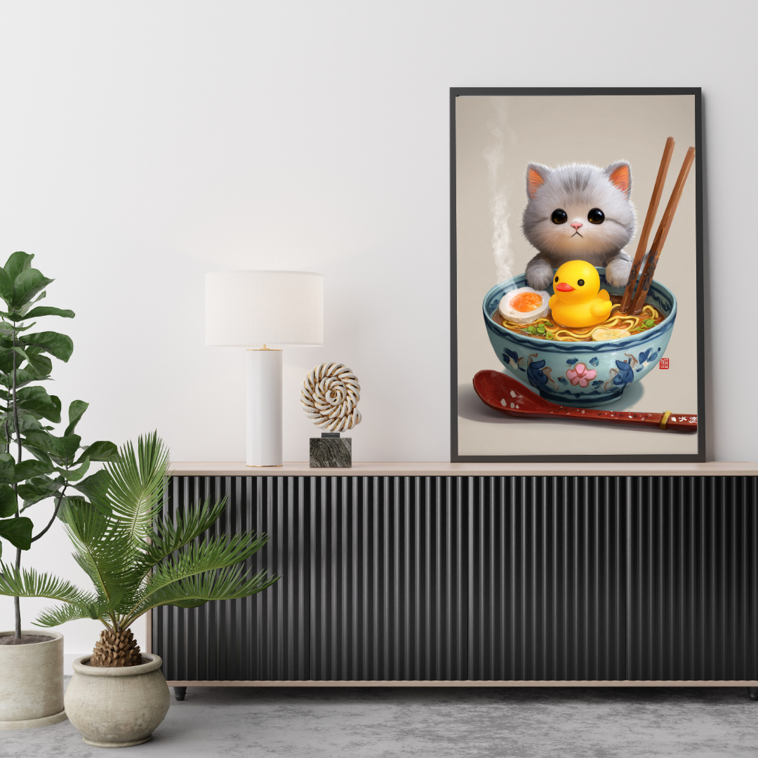 Japansk Plakat 69 - Kat, Ramen og Badeand