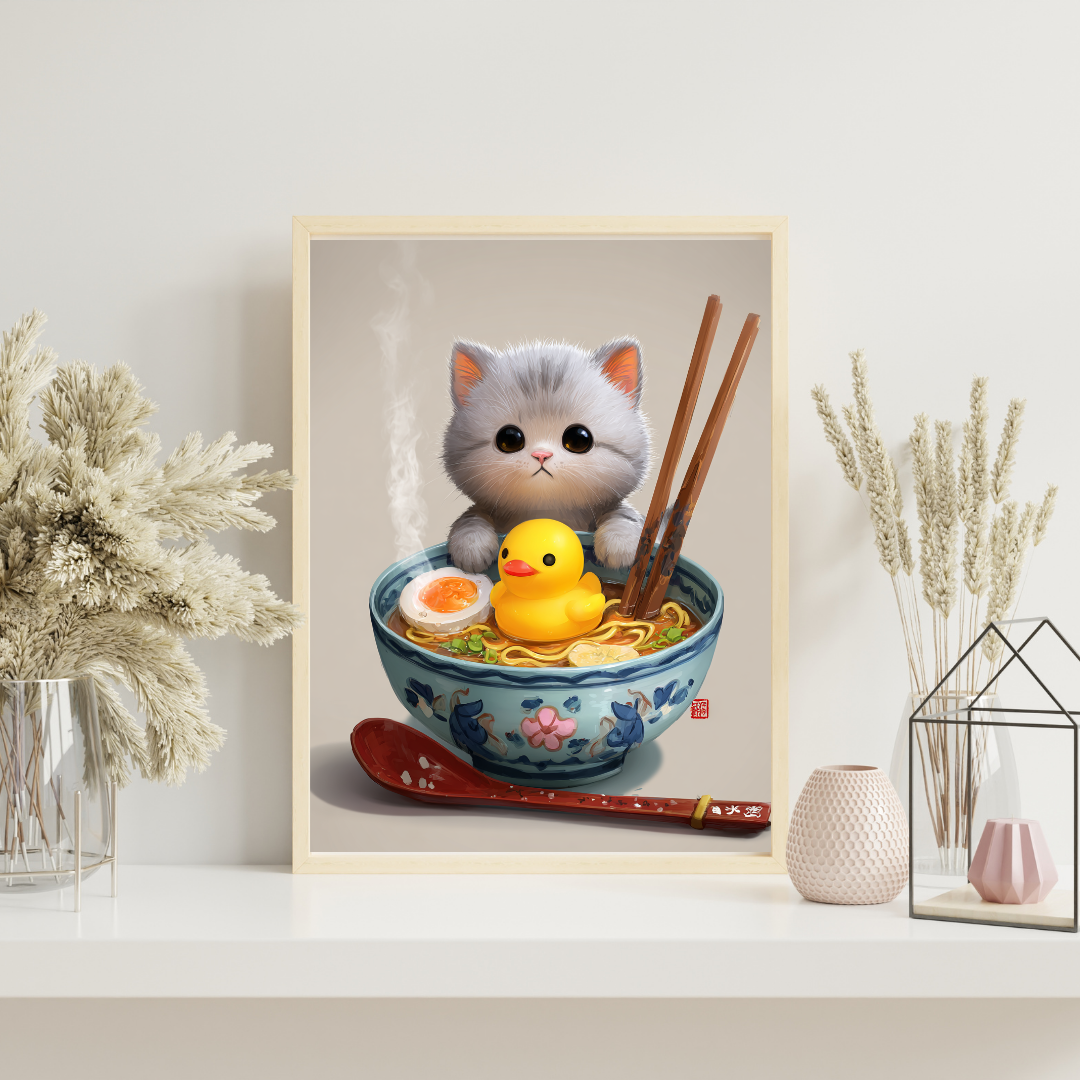 Japansk Plakat 69 - Kat, Ramen og Badeand