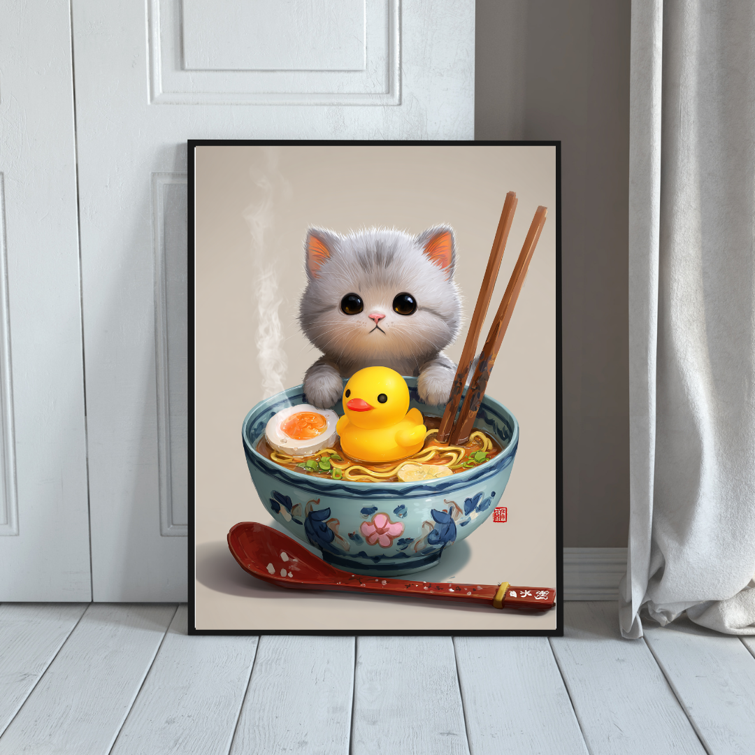 Japansk Plakat 69 - Kat, Ramen og Badeand
