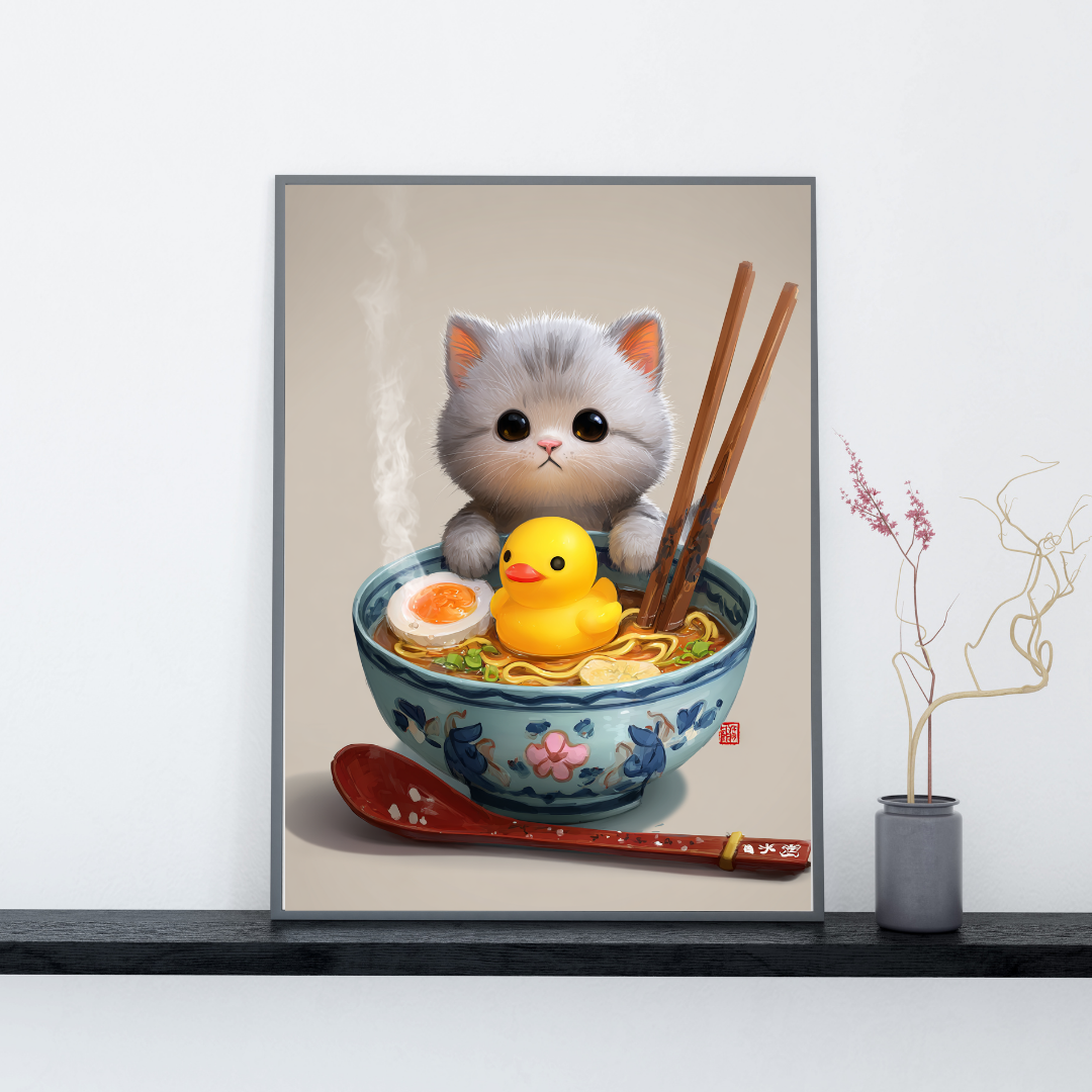 Japansk Plakat 69 - Kat, Ramen og Badeand