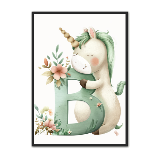 B Bogstav Plakat 53 - Enhjørning