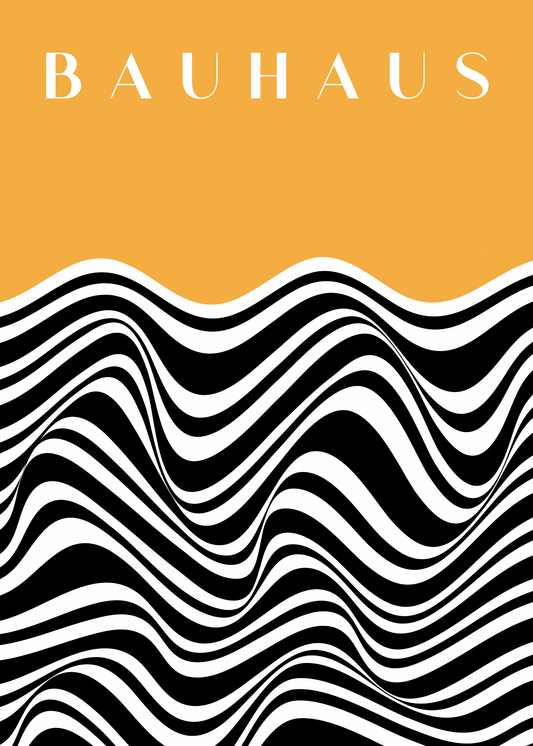 Bauhaus Plakat 43 – Bølgende Kontrast i Sort og Okker