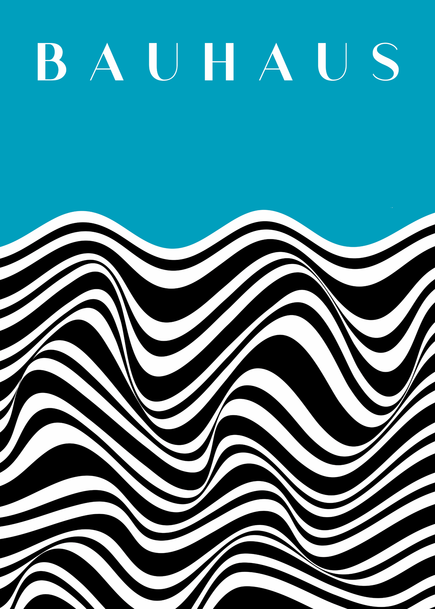 Bauhaus Plakat 44 – Bølgende Kontrast i Sort og Turkis
