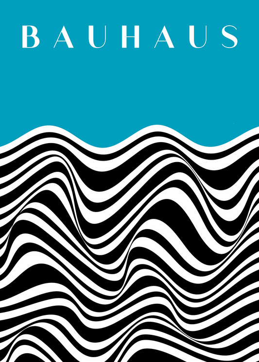 Bauhaus Plakat 44 – Bølgende Kontrast i Sort og Turkis
