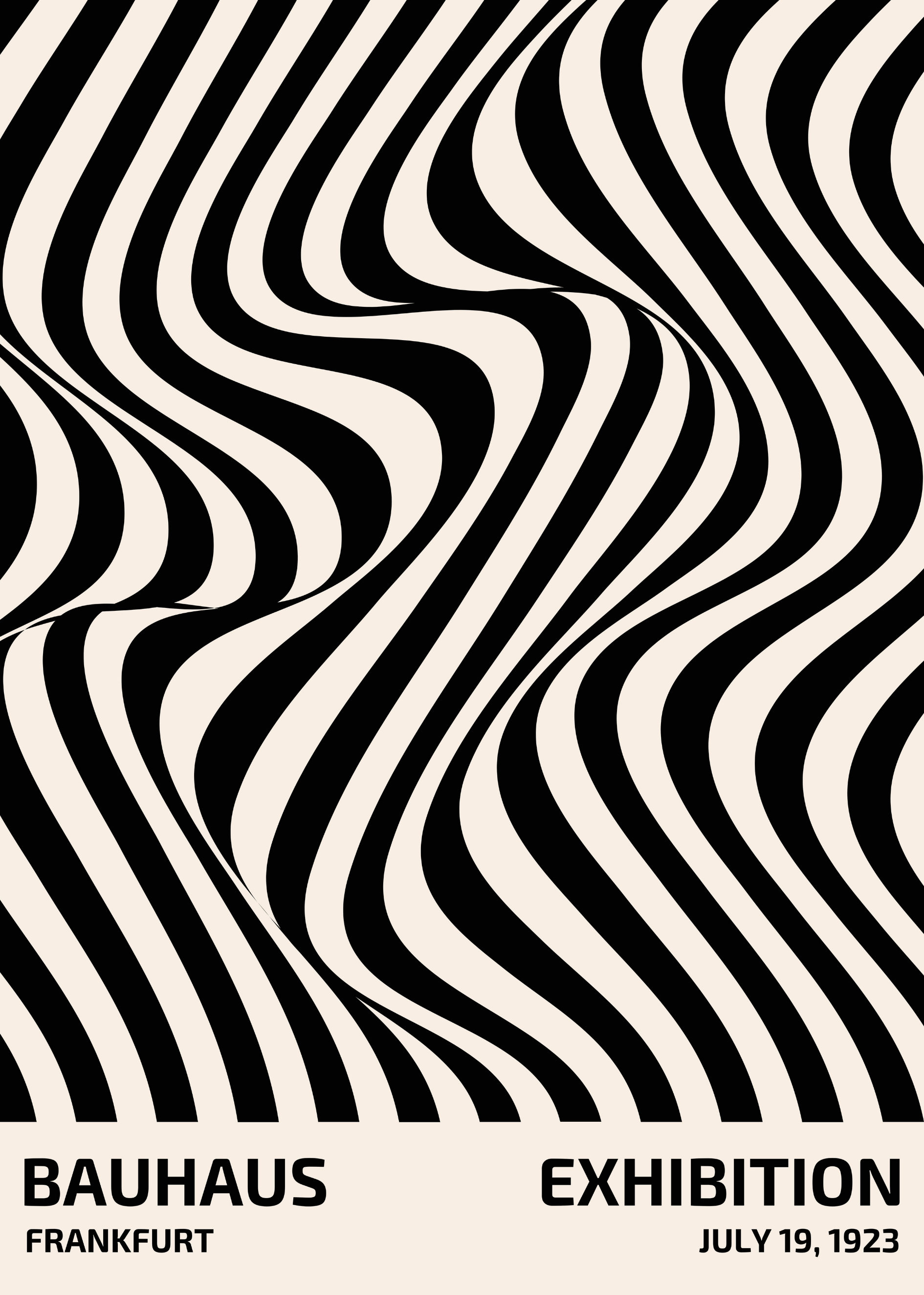 Bauhaus Plakat 6 - Bølgende Linjer i Sort og Beige Bauhaus Plakat 6 med bølgende linjer i sort og beige – minimalistisk Bauhaus-design