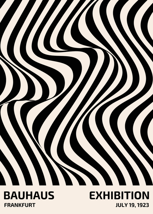 Bauhaus Plakat 6 - Bølgende Linjer i Sort og Beige
