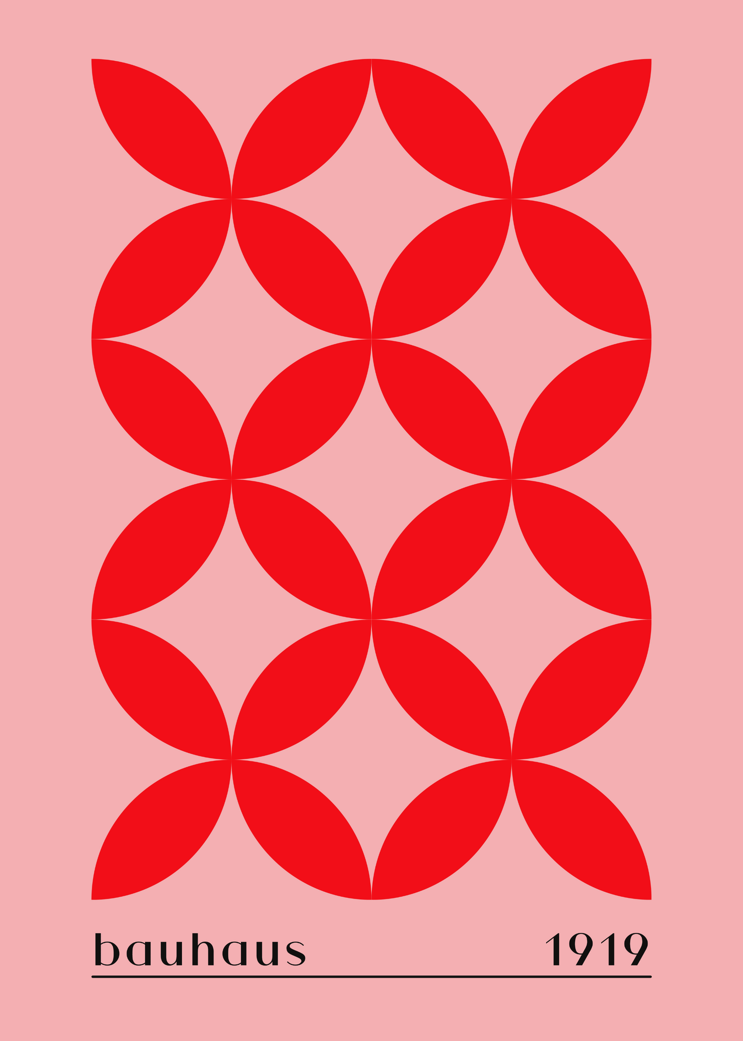 Bauhaus Plakat 7 - Geometriske Blomster i Rød Bauhaus Plakat 7 med geometriske blomster i rød – abstrakt Bauhaus-inspireret plakat