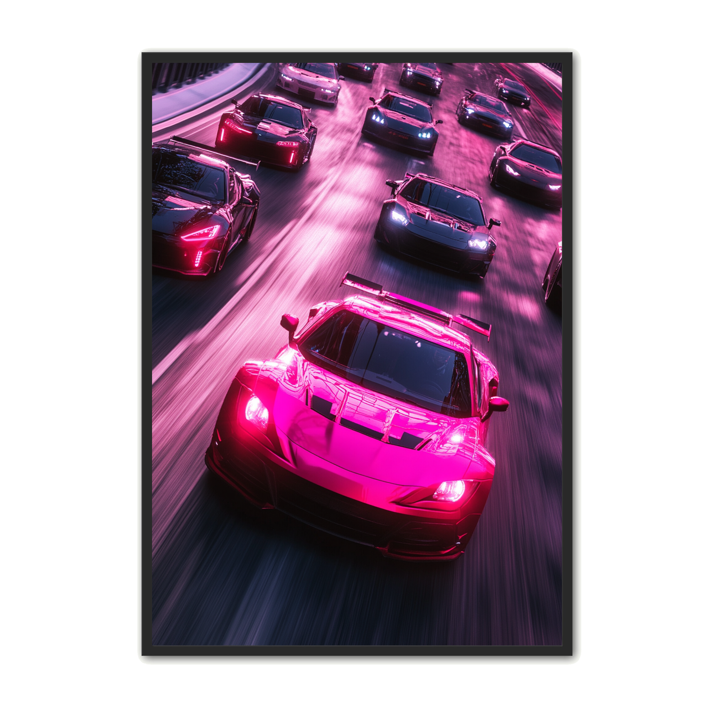 Bil Plakat 70 - Pink Racer i Høj Fart