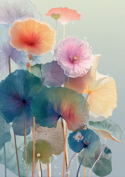 Blomster Plakat 167 Akvarelblomster med Linjespil og Vanddråber