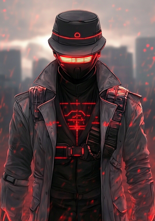 Gamer Plakat 429 - Cyberpunk Kriger i Rød Glød