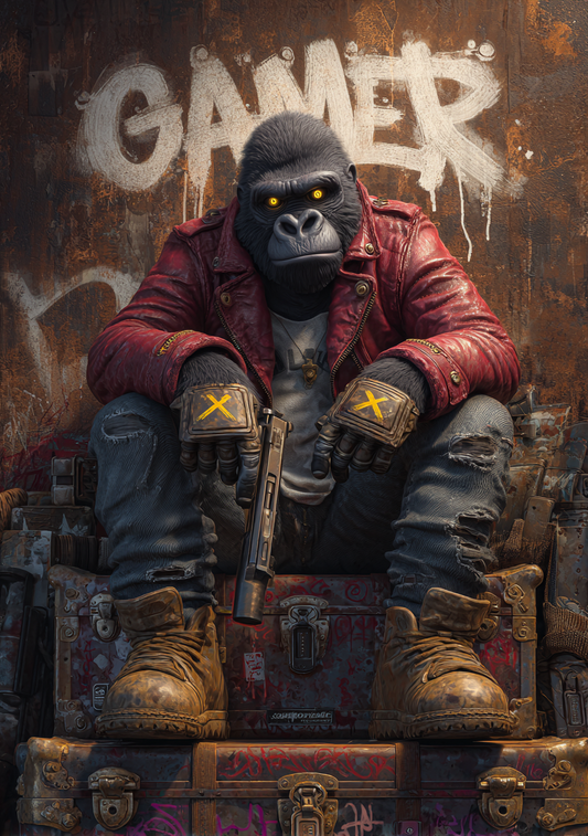 Gamer Plakat 436 - Gorilla i Rød Jakke